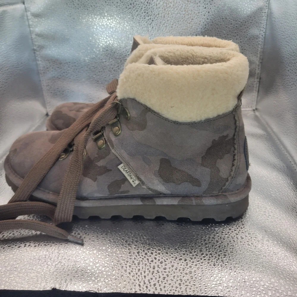 Bearpaw Boots Womens 8 Camo Lace Up Wool Suede Multicolor Marta Winter Snow